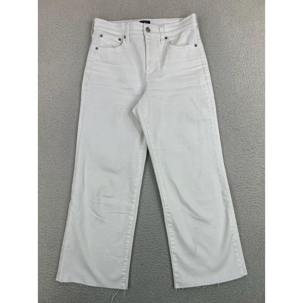 J.Crew Wide-Leg Crop Jeans Womens 26 White High Rise Raw Hem Stretch Denim